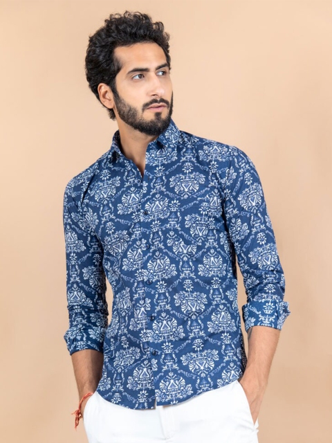 

Tistabene Men Blue Jaipuri Printed Cotton Shirt