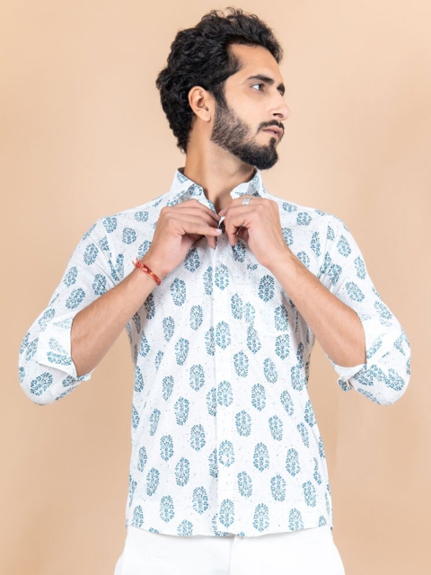 

Tistabene Men White Jaipuri Printed Casual Shirt