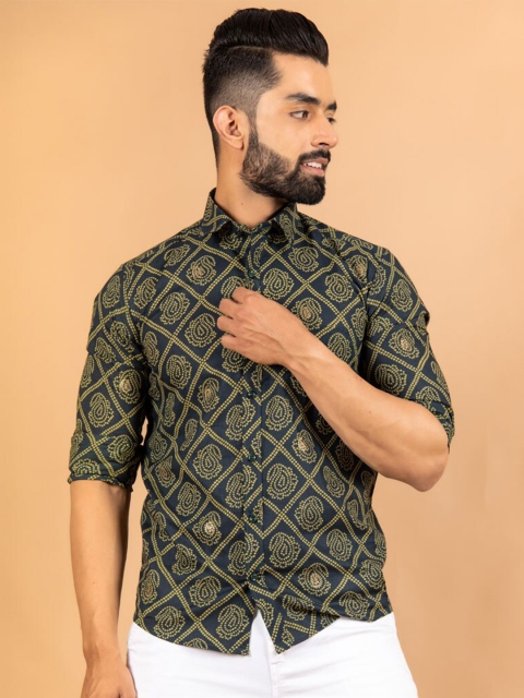 

Tistabene Men Green Jaipuri Printed Cotton Shirt