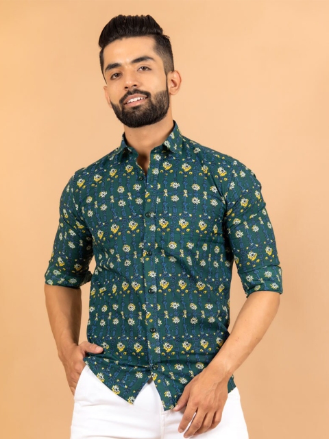 

Tistabene Men Green Jaipuri Printed Cotton Shirt