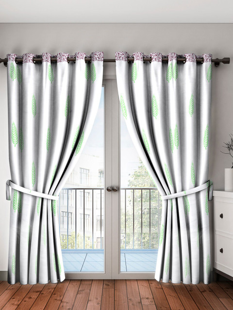

Home Sizzler Set of 2 White & Green Ethnic Motifs Long Door Curtain