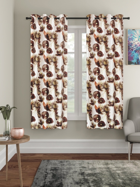 

Home Sizzler Set of 2 Brown & White Floral Window Curtain