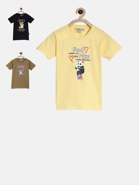 

American Kids Assorted Black, Khaki & Yellow Set of 3 Printed T-shirt
