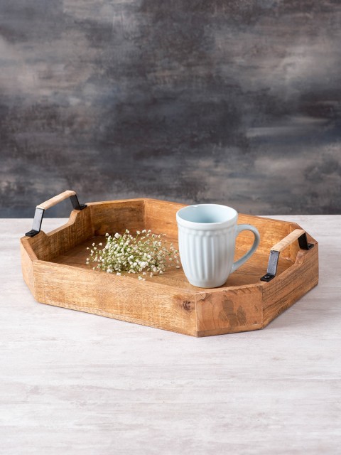 

nestroots Beige Hexagonal Mango Wood Serving Tray