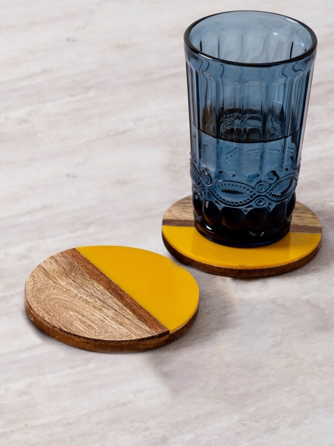 

nestroots Set Of 2 Yellow & Brown Patterned Coasters