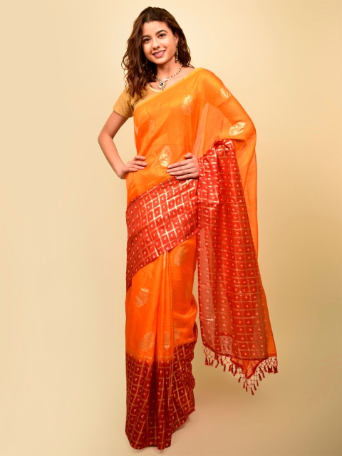 

Indi INSIDE Orange & Gold-Toned Ethnic Motifs Zari Saree