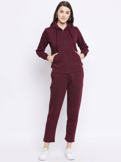 

Okane Women Maroon Solid Cotton Track Suit
