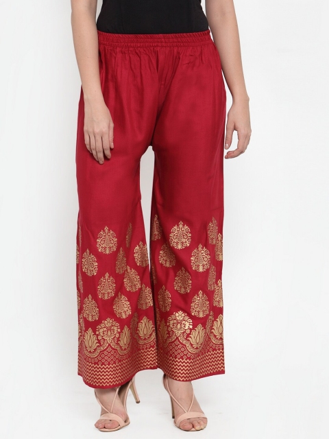 

Jompers Women Red & Gold-Toned Ethnic Motifs Printed Ethnic Palazzos