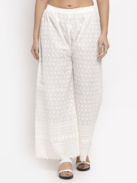 

Jompers Women White Floral Embroidered Palazzos