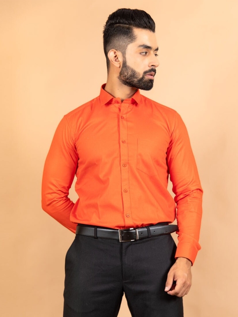 

Tistabene Men Orange Solid Cotton Casual Shirt