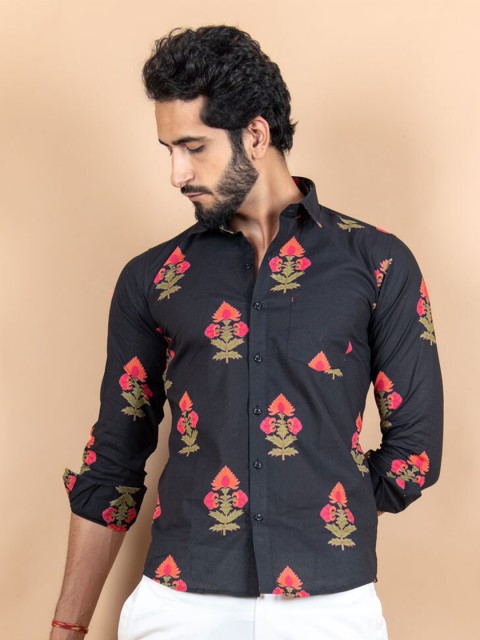 

Tistabene Men Black Jaipuri Printed Casual Shirt