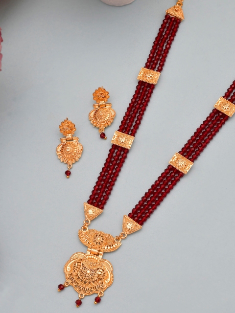 

Silvermerc Designs Gold-Plated Red Beaded Jewellery Set