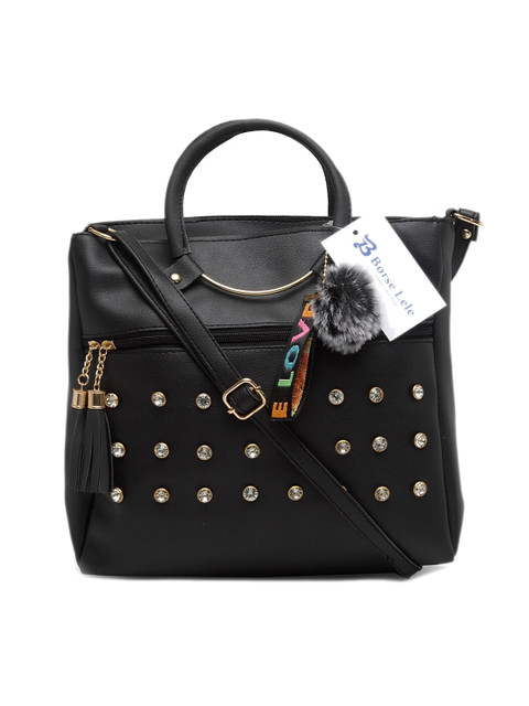 

borse lele Black Embellished PU Structured Handheld Bag