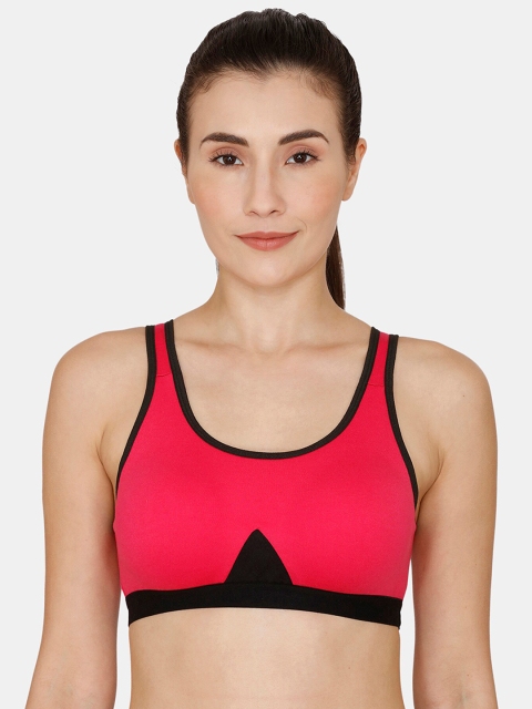 

Rosaline by Zivame Women Pink & Black Solid Non Padded Workout Bra