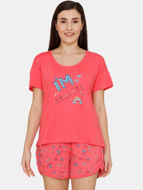 

Rosaline by Zivame Women Red & Blue Printed Night suit