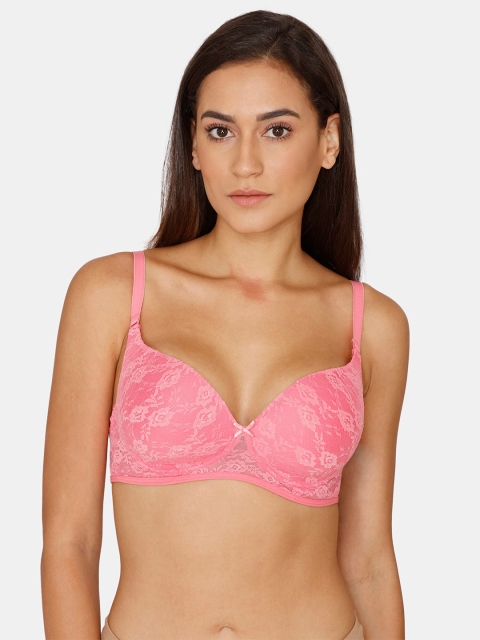 

Rosaline by Zivame Pink Floral Bra Heavily Padded