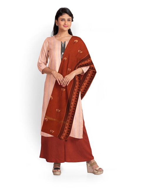 

Pothys Peach-Coloured & Maroon Printed Pure Cotton Unstitched Dress Material