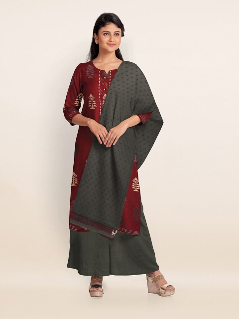 

Pothys Women Maroon & Grey Ethnic Motifs Printed Unstitched Dress Material