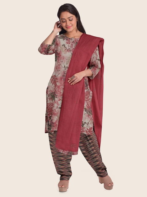 

Pothys Pink & Grey Printed Unstitched Dress Material