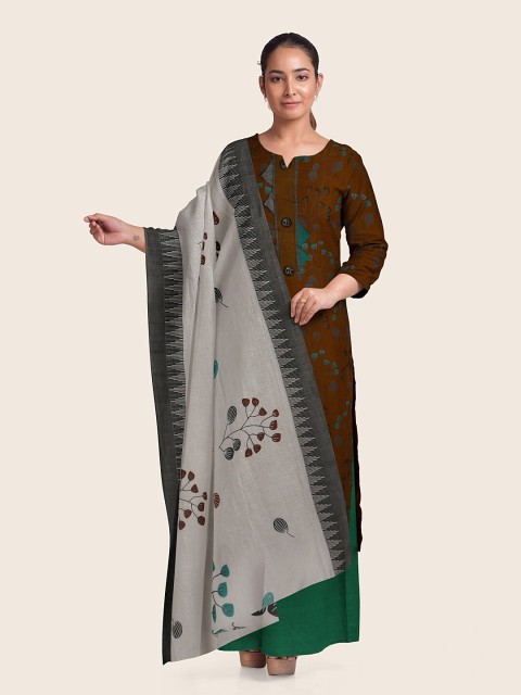 

Pothys Rust & Grey Printed Pure Cotton Unstitched Dress Material