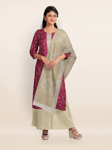 

Pothys Magenta & Beige Printed Unstitched Dress Material