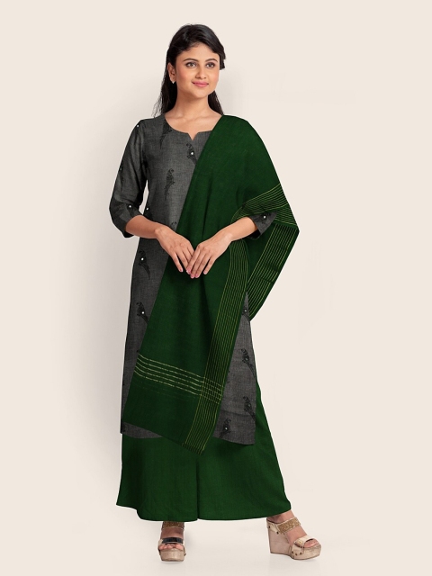 

Pothys Grey & Green Printed Pure Cotton Unstitched Dress Material
