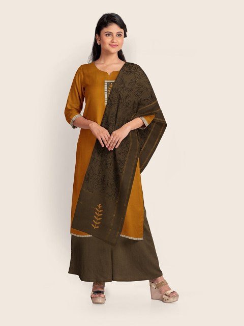 

Pothys Mustard & Brown Pure Cotton Unstitched Dress Material