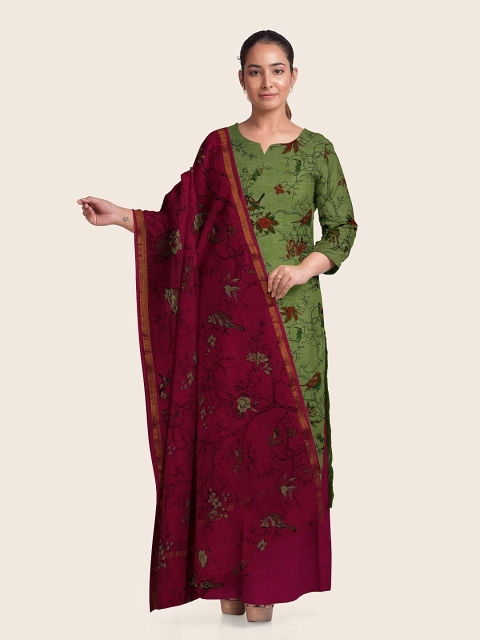 

Pothys Green & Maroon Printed Pure Cotton Unstitched Dress Material