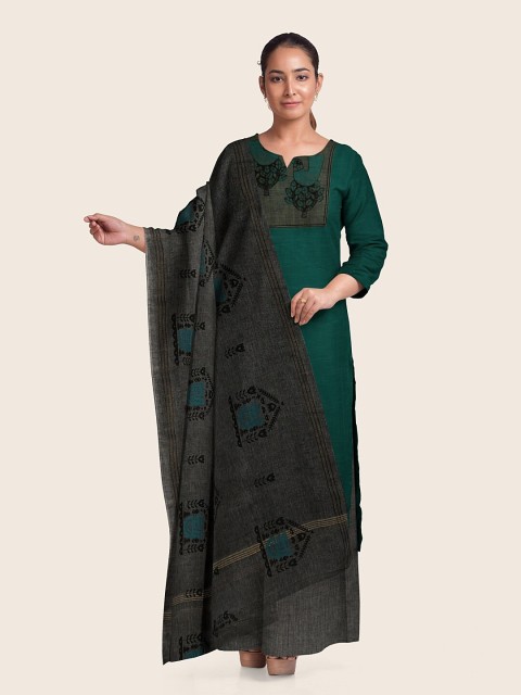 

Pothys Green & Grey Pure Cotton Unstitched Dress Material