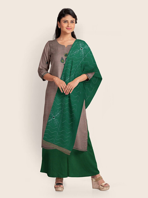 

Pothys Women Cream-Coloured & Green Embroidered Unstitched Dress Material