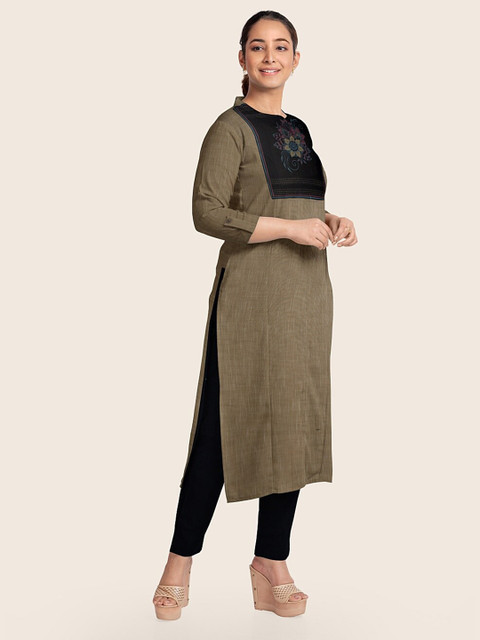 

Pothys Cream-Coloured & Navy Blue Pure Cotton Unstitched Dress Material