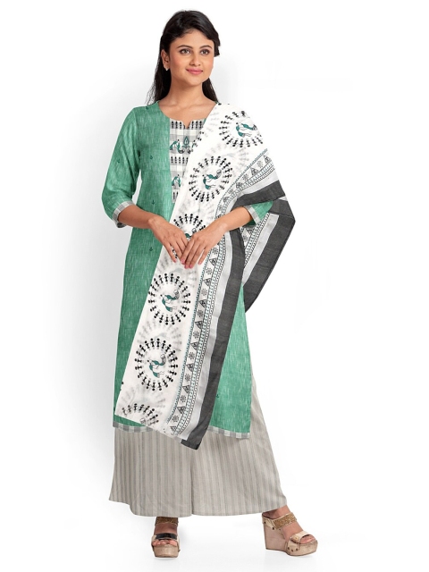 

Pothys Women Green & White Printed Unstitched Dress Material