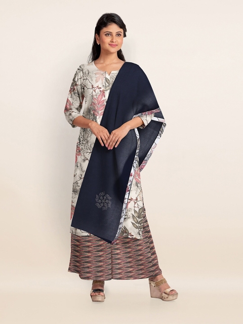 

Pothys Women Cream-Coloured & Black Floral Printed Unstitched Dress Material