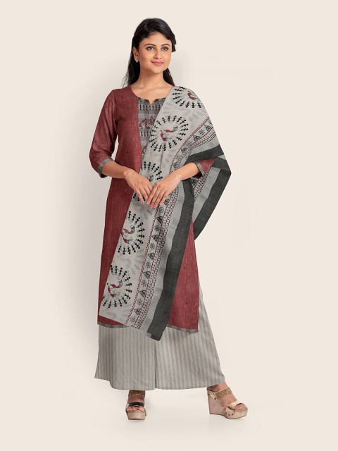 

Pothys Pink & Grey Printed Pure Cotton Unstitched Dress Material
