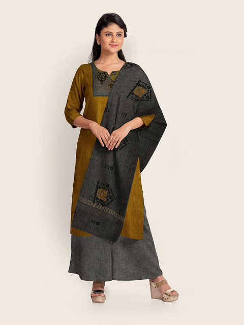 

Pothys Mustard & Black Printed Pure Cotton Unstitched Dress Material