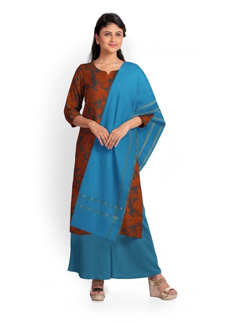 

Pothys Orange & Blue Printed Pure Cotton Unstitched Dress Material