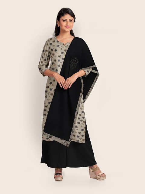 

Pothys Cream-Coloured & Navy Blue Printed Unstitched Dress Material
