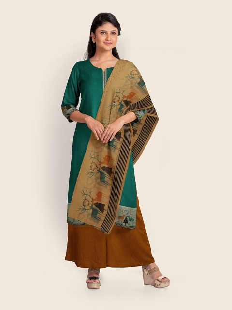 

Pothys Green & Mustard Yellow Printed Pure Cotton Unstitched Dress Material