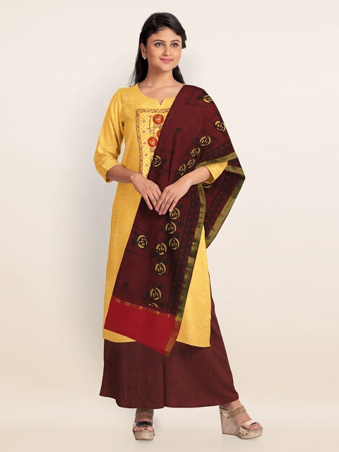 

Pothys Yellow & Maroon Pure Cotton Unstitched Dress Material