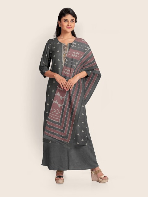 

Pothys Grey & Purple Printed Unstitched Dress Material With Dupatta