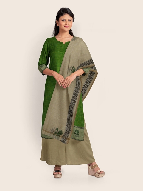 

Pothys Women Green & Cream-Coloured Printed Unstitched Dress Material