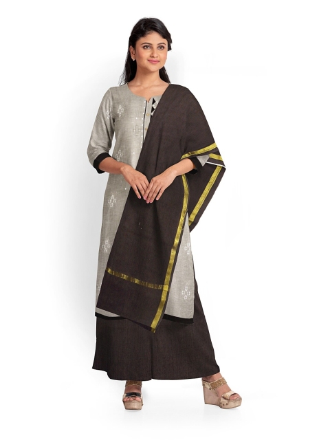 

Pothys Grey & Brown Printed Unstitched Dress Material