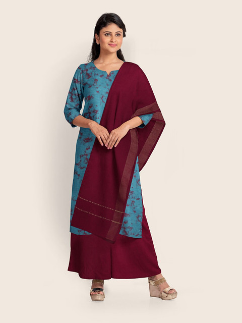 

Pothys Blue & Maroon Printed Pure Cotton Unstitched Dress Material