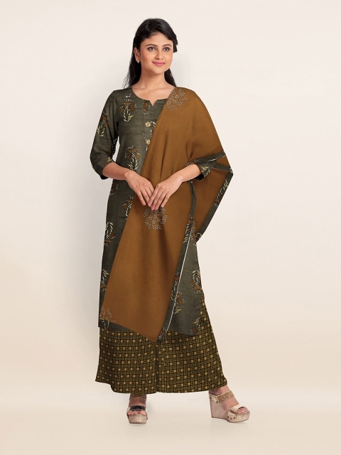 

Pothys Brown & Yellow Printed Unstitched Dress Material