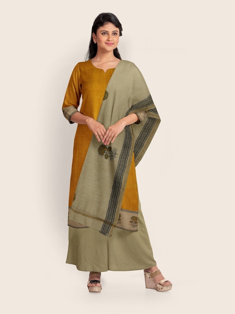 

Pothys Mustard & Olive Green Printed Pure Cotton Unstitched Dress Material
