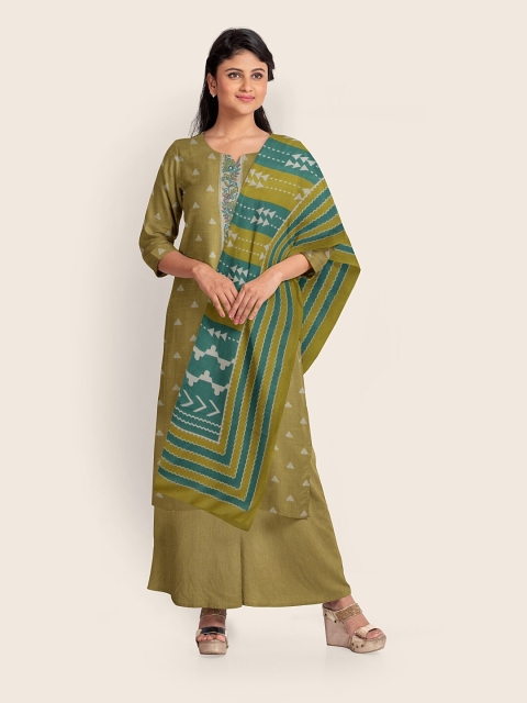 

Pothys Gold-Toned & Blue Printed Unstitched Dress Material