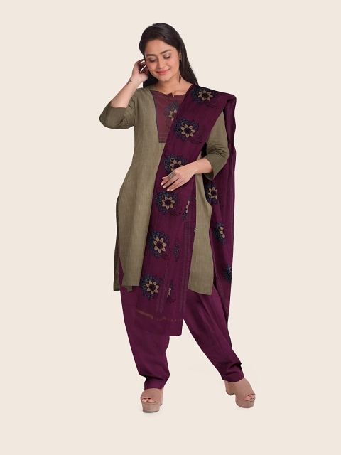 

Pothys Grey & Purple Pure Cotton Unstitched Dress Material