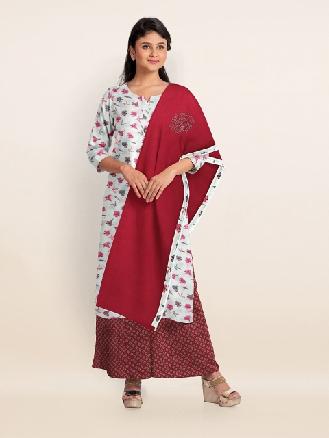 

Pothys Cream-Coloured & Red Printed Unstitched Dress Material