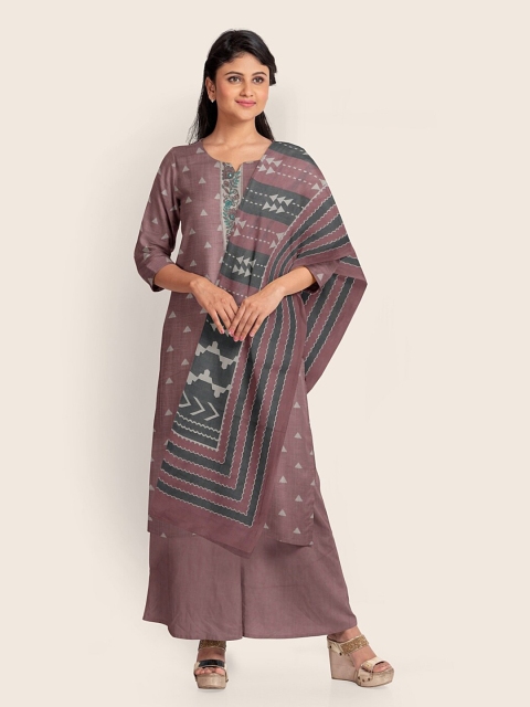 

Pothys Pink & Green Unstitched Dress Material