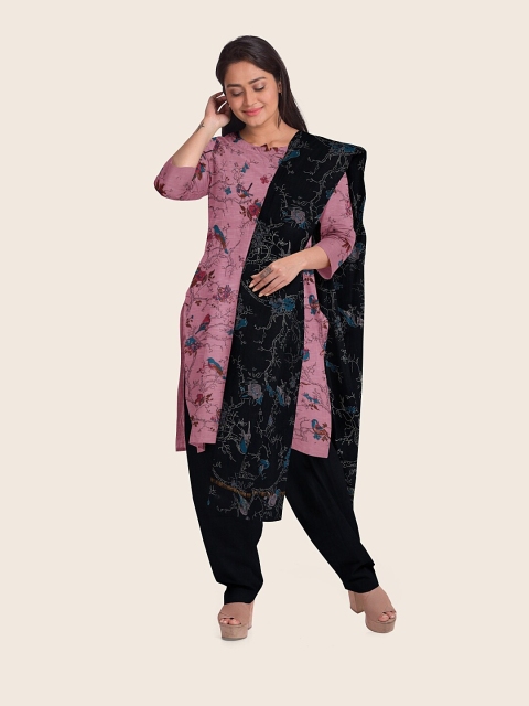 

Pothys Pink & Black Printed Pure Cotton Unstitched Dress Material